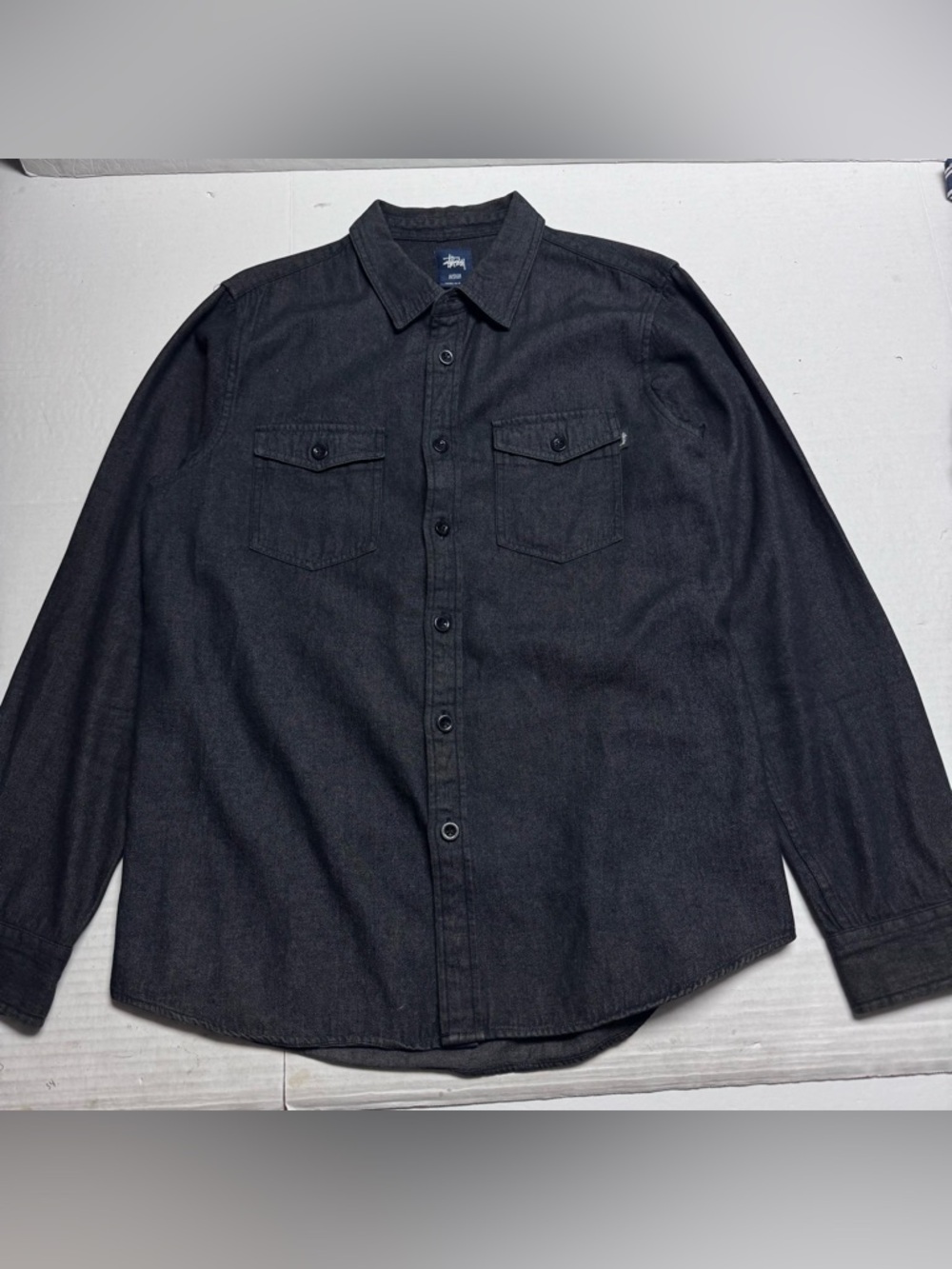Stussy Midnight Blue/Black Long Sleeve Denim Shirt Dark Wash Size: Medium